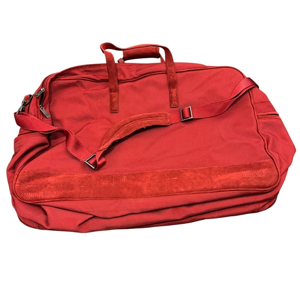 Tumi Duffel Bag Unisex Large Red Ballistic Nylon Suede Trim Laptop Travel Bag